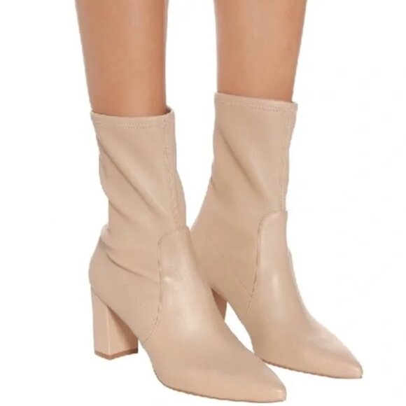 Stuart Weitzman Nude Landry 75 Block Heel Ankle Sock Boot, 38.5 / 8 B - Picture 1 of 9